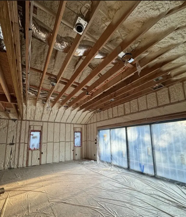 Interior walls and ceiling insulated with spray foam during new construction in Savannah